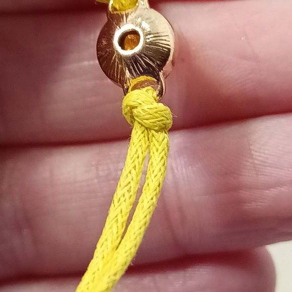 Pink Crystal Centered Yellow Nylon Bracelet Glass Stone Corded Rope Band - Picture 8 of 8